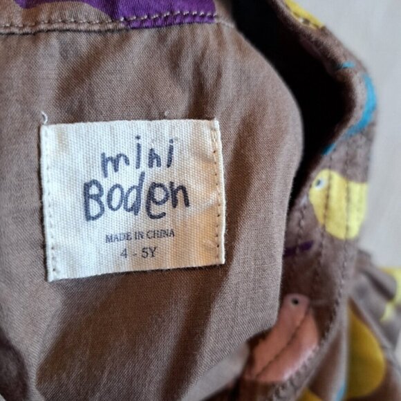 Mini Boden girls 4-5 years taupe with multi colored bird design dress, EUC - Picture 3 of 5